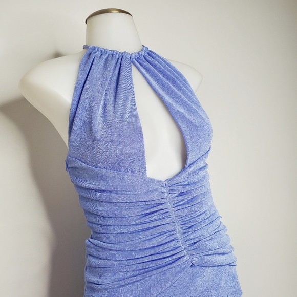 Revolve x Michael Costello | Blue Carol Knee Length Halter Dress - Picture 4 of 8